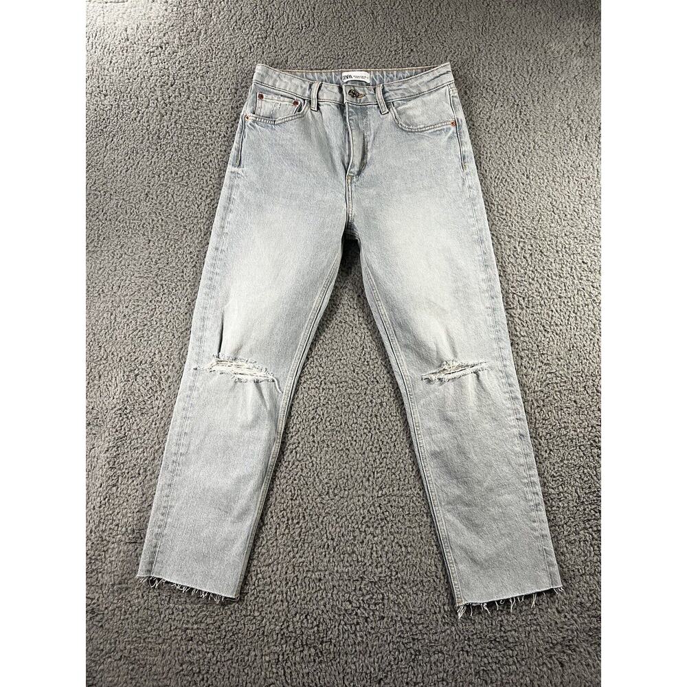 Zara‎ Jeans Women 6 High Rise Straight Leg Distressed Light Wash Denim Pants